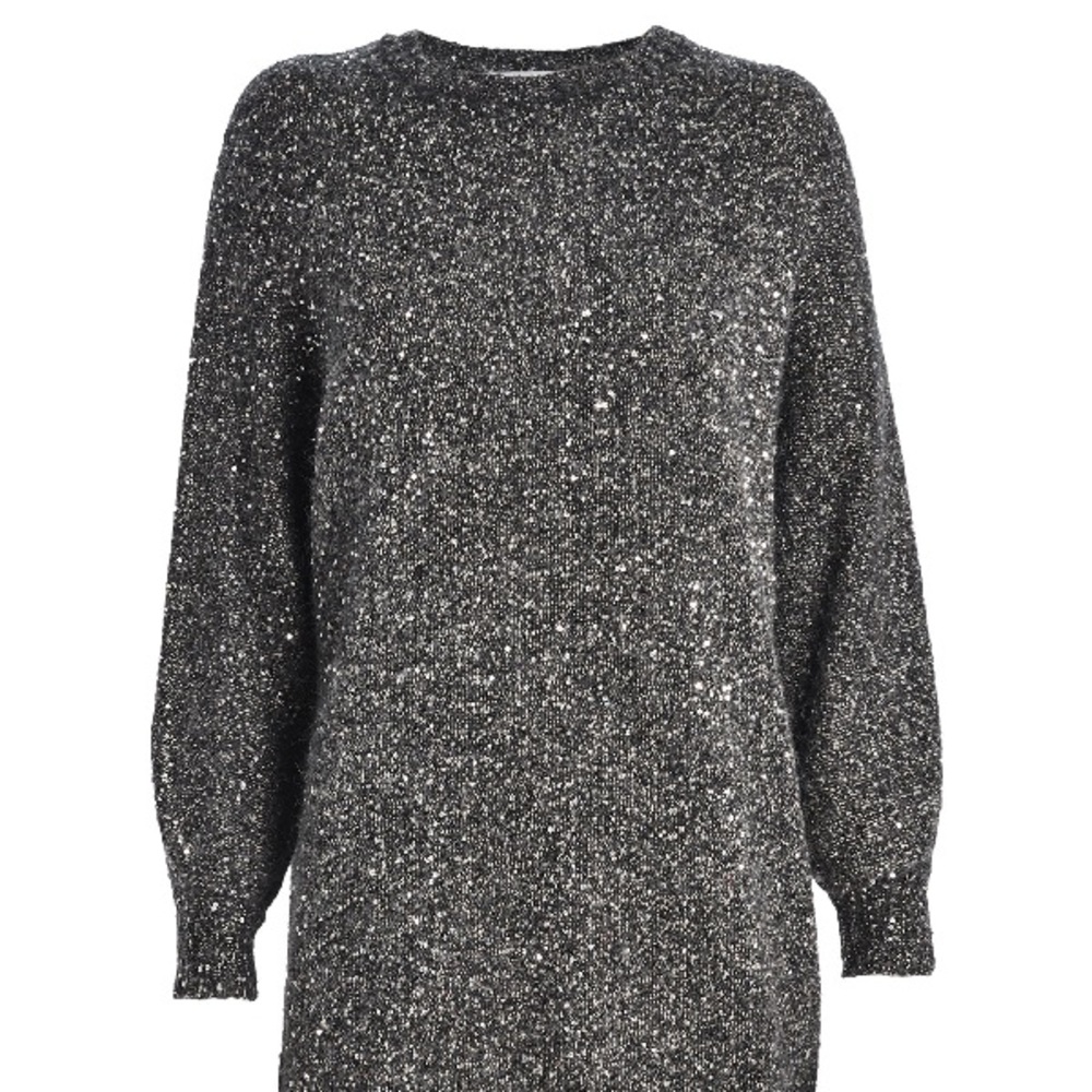NWT FRAME Sequin Long Sleeve Sweater Minidress In Smoke Heather - Picture 6 of 8